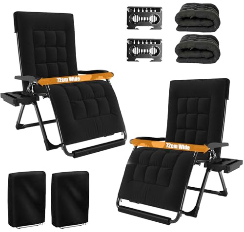 NJUN Transat Pliant Rembourré, Bain de Soleil Pliable avec Porte-Gobelet, Chaise Longue Confortable pour Jardin Terrasse Camping Balcon, Fauteuil Relax Inclinable
