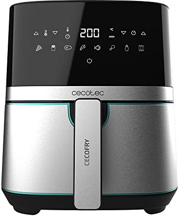 Cecotec Heißluftfritteuse 5,5 L Cecofry Full Inox 5500. 1600 W, Kompaktes und Digitale, Diät-Fritteuse, Edelstahlausführung, ölfrei, PerfectCook-Technologie, Thermostat, 8 Modi