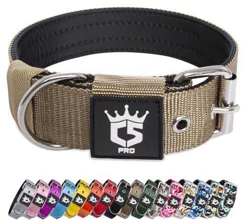 TSPRO Collare per Cani, Collare Tattico Regolabile con Fibbia in Metallo Robusto, Larga 3,8 cm, Resistente e Spesso per Cani Medi a Grandi (Khaki M)