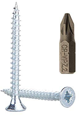 Confezione da 600 viti per legno in acciaio zincato, 4,5 x 40 mm, viti a testa Pozi-drive, elementi di fissaggio, a testa svasata, truciolare (600)