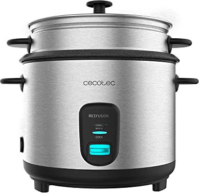 Cecotec Arrocera RiceFusion 7000 Inox. 700 W, Capacidad 1,8 Litros, 10 Raciones, Acero Inox y Tapa de Cristal