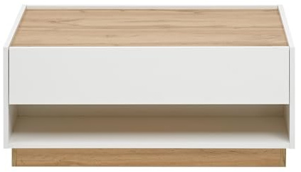 Lomadox Couchtisch modern in weiß mit Absetzungen in Wotan Eiche Nb., B/H/T: ca. 90/38/60 cm