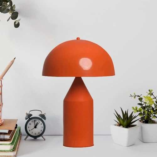bamyum Lipeo Tischlampe Mit Kabel Orange Ø30 cm, Pilz Lampe Metall, Vintage Mushroom Lamp, Pilzlampen Wohnzimmer, Table Lamp Retro Tischleuchte Kleine, Nachttischleuchte Seitenlampe Pilzlampen Orange