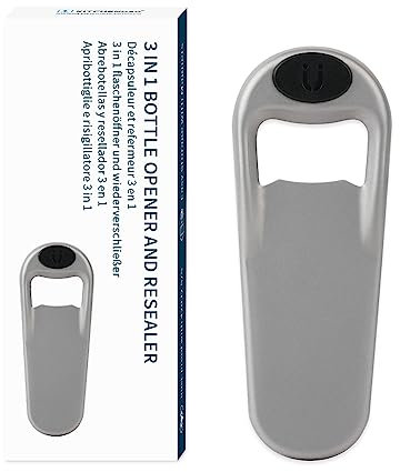 KITCHENDAO 3 in 1 Bierflaschenöffner mit Verschluss, Flaschenöffner mit Wiederverschließer Luftdicht Gummi,Langlebig und Rostfrei Durch Edelstahl, Flaschenöffner Mit Magnet am Kühlschrank Befestigen