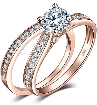 JewelryPalace Verlobungsring Paar Eheringe Ring Silber 925 Damen, Zirkonia Silberringe Trauringe Vorsteckring Hochzeitsringe Antragsring Memoirering Ewigkeitsring Ringe Set, Damen Schmuck Rosegold 50