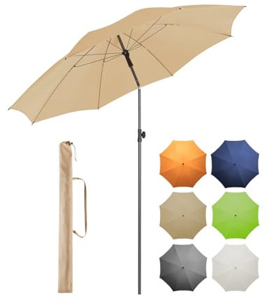FARE Sonnenschirm Gr. L - 200 cm Durchmesser - UV-Schutz 50+ für Balkon Garten Terrasse Sommer - Titan-Finish Knickvorrichtung Drehfeststeller inkl. Tragetasche (natur)