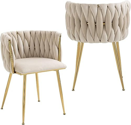 SUPPNEED Esszimmerstühle,Akzent Stuhl,Samt Akzent Lounge Sessel, mit Eisen Metallfüße 2PC/Set,Ivory