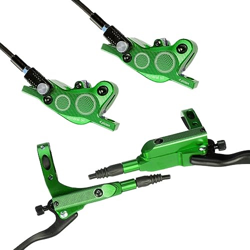Gaderth MTB Hydraulic Disc Brakes Set, Left Front 800mm Right Rear 1450mm Hydraulic Brake Set, Aluminum Alloy Hydraulic Disc Bike Brake Kit, 4-Piston Bicycle Brakes Oil Pressure Disc Brake Set Green