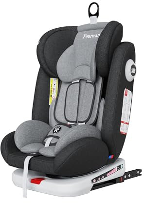 Fourward Baby Autositz 360° drehbar | ISOFIX | Ruheposition | Gruppe 0+1/2/3 | 9-36 kg | Kindersitz mit 5-Punkt-Sicherheitsgurt | Komfortabler Kinderautositz | Hohe Sicherheit | Schwarz