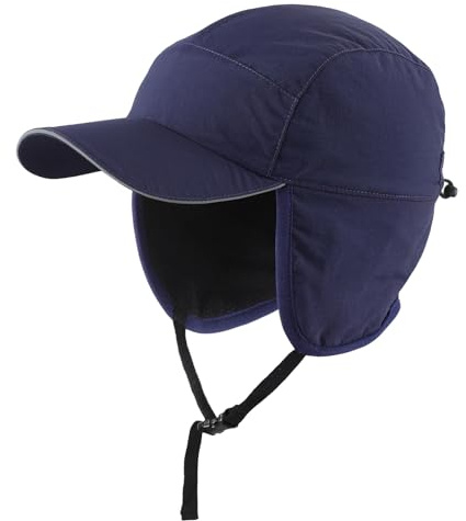 Home Prefer Mens Winter Baseball Hat with Reflective Visor Warm Fleece Lined Earflaps Winter Hat Water Resistant Trapper Hat Blue