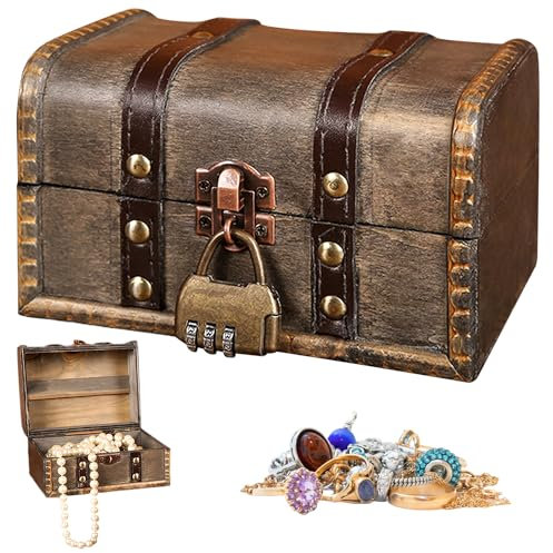 Nizirioo Coffre au trésor en bois vintage - Avec serrure à combinaison - Look vintage - Pour décorer et ranger