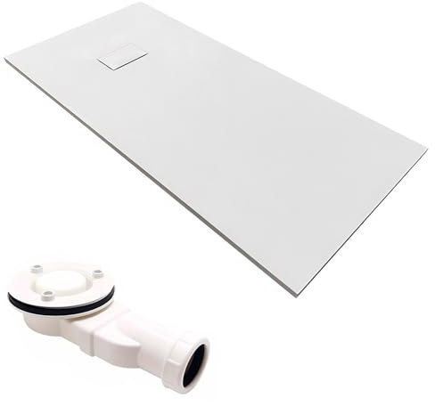 KOLMAN Duschwanne 180x90 cm Rechteck, Weiß, Komposit, Flach, Steinoptik, Ablaufgarnitur Ø 90 mm, Design-Duschtasse Rechteckig VIDAR SLIM