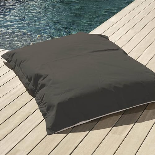 Pouf Géant XXL - 180x140cm - Flottant pour Piscine - Déhoussable - Garnissage 450L Billes de polystyrène Inclus - AntiUV - Gris Carbone - Déco Arts