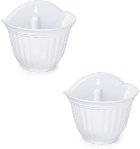 Acan Tradineur - Set di 2 vasi da fiori in plastica per parete, vaso da appendere, vaso per piante, fiori, balcone, veranda, casa, prodotto in Spagna (bianco, 26 x 29,5 x 19 cm)