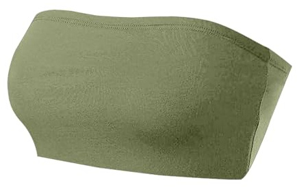 NetSetUK Womens Strapless Bandeau Boob Tube Solid Seamless Vest Inner Bra Support Causal Stretchy Sleeveless Crop Tops for Ladies Summer Beach Wear Khaki