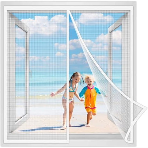 Mosquito Net for Windows 130x225 cm, [Upgrade] Window Fly Screens Mesh Insect Netting Bug Bee Mosquito Protector with Tapes White Reinforced