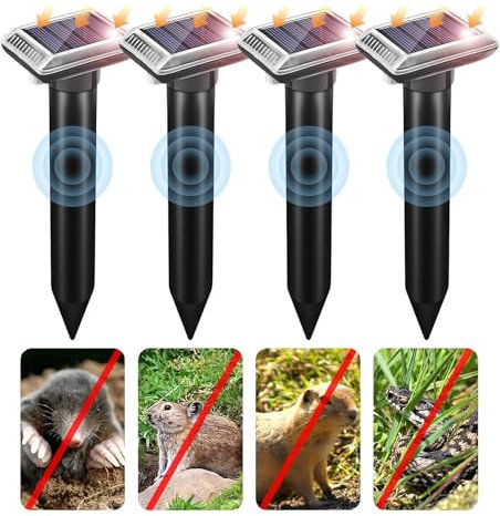Répulsif Anti Taupes, Solaire,Ultrason 4 pcs,ultrasons borne pour Taupes, Serpents campagnols Gophers et Autres Répulsif