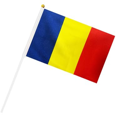 Hrlace Bandiera piccola per eventi sportivi 2024 Hand Waving Flag 24 Paesi in tessuto double face, per sfilate, feste di festival, 21 x 14 cm, Romania 30 pezzi