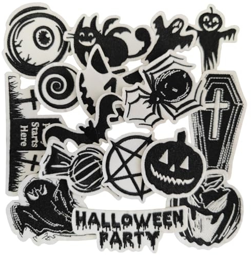 ZESION 16Pcs Iron on Patches for Halloween, Embroidered Sew On/Iron On Patches Applique for Hats, Clothes, Jeans, Pants, Jackets, Backpacks Repair and Decoration