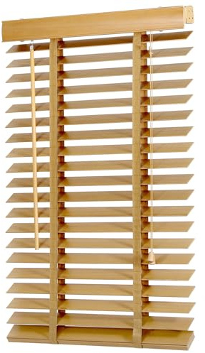 Sekey Jalousie Holzjalousie 50mm Holz jalousien Jalousette Echtholz Anpassbare Jalousie 70x130cm Naturholzfarbe