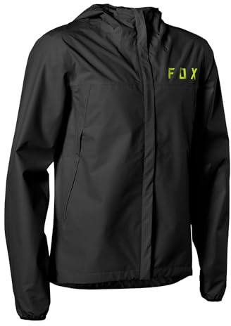 Fox Ranger 2.5L Water Mens Waterproof Mountain Bike Jacket - Black/Yellow, Large/MTB Rain Coat Enduro Trail Cycling Cycle Ride Hood Shell Top Commute Water Resistant Lightweight Bicycle Ride Wear