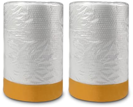 Cinta de enmascarar color crema VELLUSTRA Cinta y cortina Película de Enmascarar Pregrabada 65 cm (Desplegada) x 20 m Cada Paquete de 2 de pared Automática Protección Contra la Contaminación del Polvo