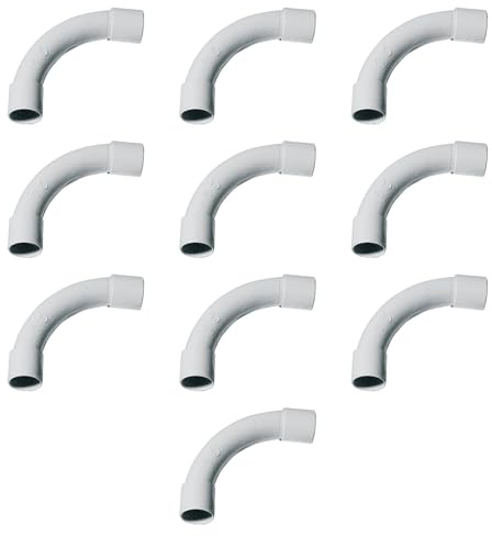 10 raccordi ad angolo per tubo rigido, ⌀25mm, piegato a 90°, raggio curva 85mm, IP40 antipolvere, per interno, manicotto, per impianto elettrico, cavi elettrici, PVC, alta resistenza