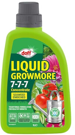 Doff Liquid Growmore Concentrate – 1L Fast-Acting Plant Feed for Healthy Growth of Flowers, Fruit, Vegetables & Shrubs – Liquid Seaweed Plant Food - Encourages Root Development – Makes 300L Feed