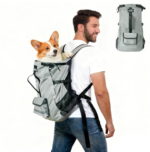 Pet Carrier Backpack for Medium to Large Dogs up to 33 lbs, Waterproof and Wear-Resistant, Equipped with Adjustable Waist and Chest Buckles, Detachable Storage Pocket with Reflective Strips, S
