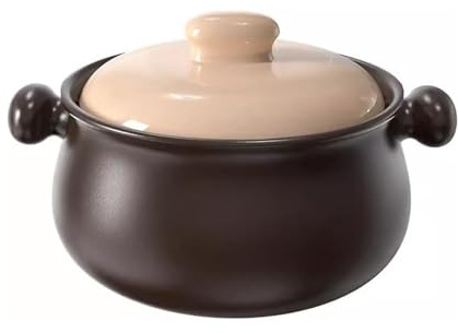 Keramisk långsam spis, stengodsgryta med lock, soppgryta, soppa, ris