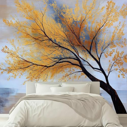 Fotomural, mural de pared, pintura al óleo, árbol dorado, mural de pared con efecto 3D, mural para sala de estar, dormitorio, papel tapiz con motivo para pared de fondo de TV en habitación infantil, 3