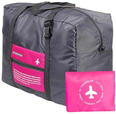 Grand Sac de Voyage Pliable en Nylon pour Homme et Femme 32 litres, Rose, 32 L, Normale