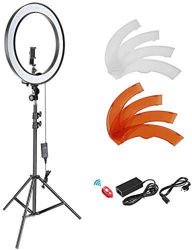 NEEWER 18/45cm Aro de Luz LED W/Soporte, Soporte Teléfono, Zapata Fría, Filtros, 58W 5600K 0-100% Regulable Gran Anillo Luz Selfie para Cámara Live Stream Maquillaje Estudio Foto Video, RL-18