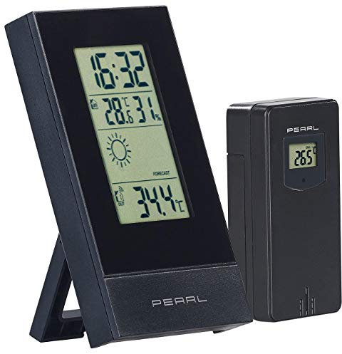 PEARL Funktermometer: Digitale Wetterstation mit Außensensor, Prognose, Uhrzeit & Wecker (innen und Aussenthermometer, Thermometer Außensensor, Außenfühler)
