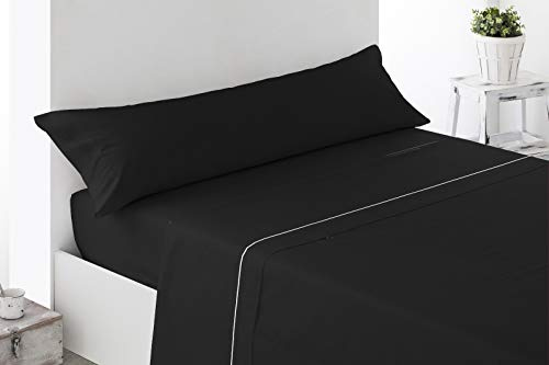 Energy Colors Textil Hogar Excelente 150 - Juego Sábanas Verano Microfibra Super Lisa 3 Piezas - Tacto Soft Cama 150 x 200 cm Fabricado España (Negro)