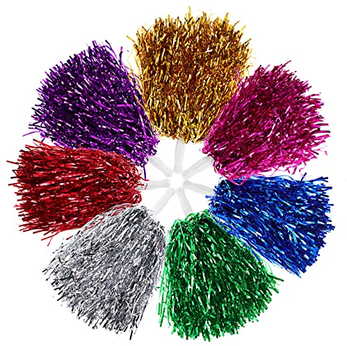 STOBOK 14pcs Cheerleader Cheerleading Pom Poms Glitter Metallic Foil Pompoms for Sports Team Spirit Cheering Party Dance Supplies Straight Hole, Mixed Color