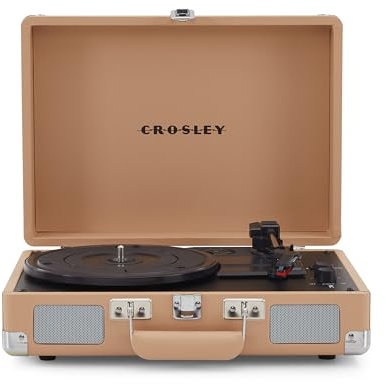 Crosley Cruiser Plus Portable Turntable - Bluetooth Record Player, 3-Speed Suitcase Vinyl Player, Home Turntables for Vinyl Records, Built in Stereo Speakers & Bluetooth Receiver, AUX Input, Light Tan