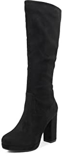 QUEEN HELENA Stivali Alti con Tacco Plateau Zip Laterale Scamosciati Casual Comodi Invernali Donna ZM9213 (Nero, Sistema Taglie Calzature EU, Adulto, Donna, Numero, Media, 37)