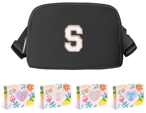 COSHAYSOO Gürteltasche mit Initialbuchstaben, Umhängetasche, trendige Brusttasche, Reisezubehör, Geburtstagsgeschenk, Weihnachtsgeschenke für Frauen, Teenager, Mädchen, Schwarz, s, Größe S: