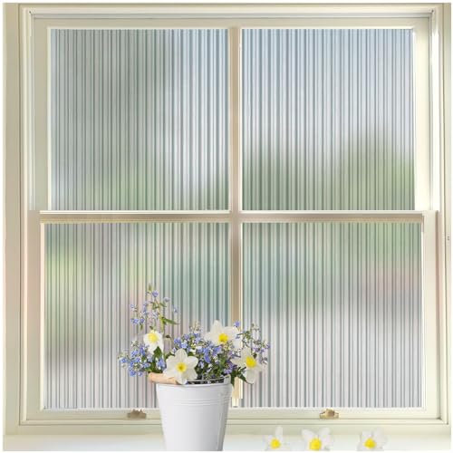 Beautysaid Window Film Privacy Film For Glass Windows, Reeded Glass Opaque Window Film Anti UV, Static Cling with No Glue Self-Adhesive for Home Office Bathroom Bedroom, 44.5 x 200cm