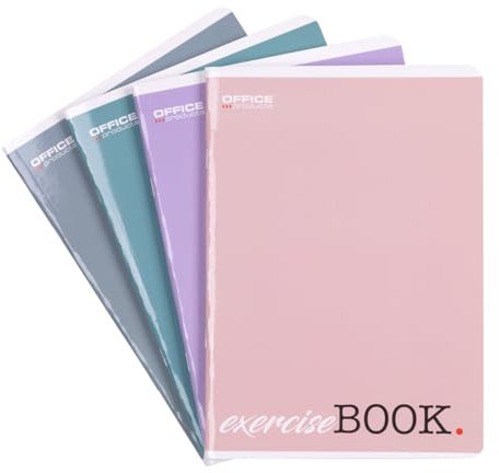 OFFICER PRODUCTS Schulheft/Format A5 80/80 Blatt Liniert/Mixed 4er Packung - 4 Stück/Packung Motive Sortiert/Für Junge Leute Kinder/mit Rand/Weiße Karten