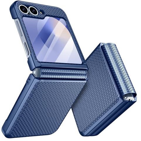 Doeshine for Samsung Galaxy Z Flip 7 FE/Flip 6 Case with Hinge, Blue | Back Screen Protector, Slim Fit Stylish Texture Non-Slip Hard Shockproof Protective Cover for Samsung Galaxy Z Flip 6