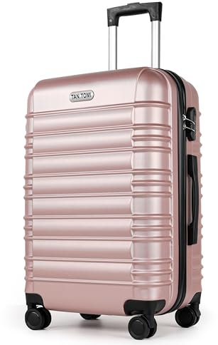 MoFut Koffer Mittelgroß, Hartschalenkoffer aus ABS, Trolley, Reisekoffer mit 4 drehbaren Rollen (360°), 3-stelliges Zahlenschloss und Aluminium-Teleskopgriff (L – 65L, Rosa Gold)