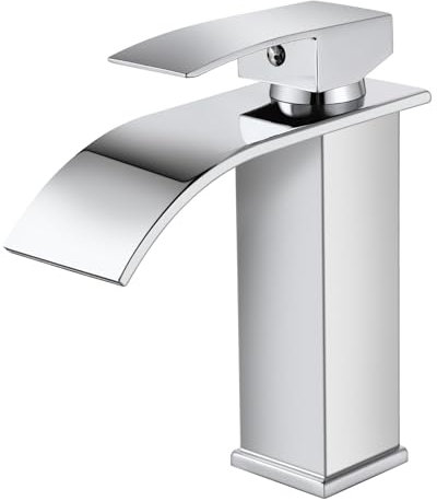 SGUVK Wasserhahn Bad Wasserfall Waschtischarmatur Chrom, Edelstahl Einhebelmischer, Heiß und Kalt einstellbar Waschbecken Armaturen, Modern Armatur Badezimmer mit Auslauf Höhe 107MM
