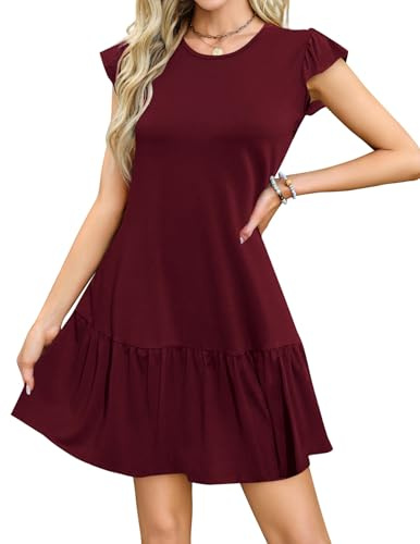 Zeagoo Vestido Verano Mujer Ligero Mini Suelto Manga Volante Playa Elegante Camisero Casual Camiseta Largo Rodilla S-XXL