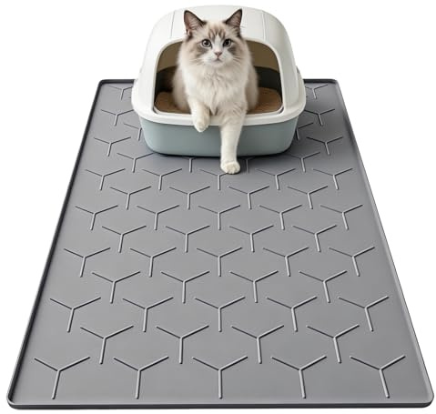 Garoopion Silicone Cat Litter Mat 34×22 inch, Easy to Clean, Dark Gray