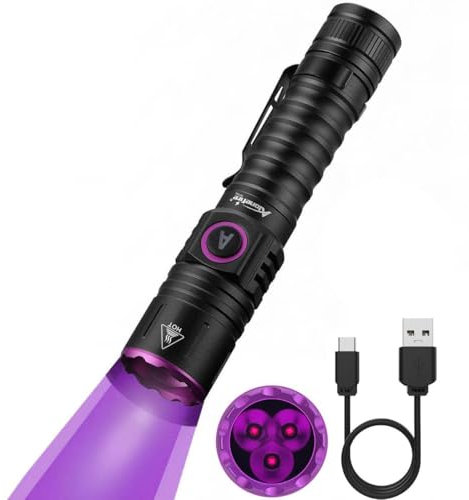 Alonefire SV103 10W 395nm Torcia UV Professionale USB C Ricaricabile Ultravioletta Luce Nera Lampada di Wood Rilevatore di Urina per Resina Indurimento, Minerali, Scorpione, Pesca, Colla con Batteria