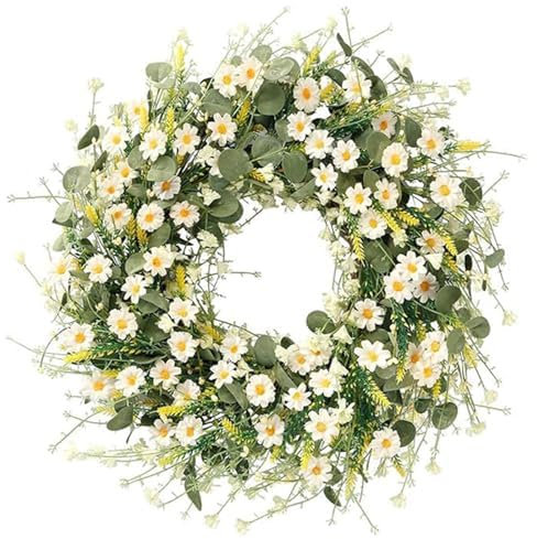 HUFACAI Künstliche Türkranz Deko, Haustür Deko Kranz, Fensterdeko Hängend, Dekokranz, Türkranz Ganzjährig, Türschmuck, Türkranz Personalisiert, Bunt Blumenkranz Metallring