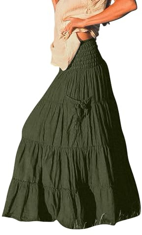 Damlinnekjolar för Storbritannien flytande kjolar för Storbritannien långkjol plus size boho maxikjol sommar enfärgad kjol kjol elastisk midja plus storlek boho-kläder, AG, L