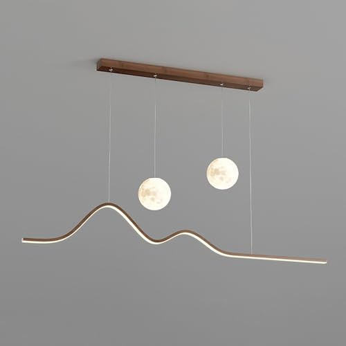 Elksdut Araña de Color Nogal Araña de Metal de línea de Arco LED con Pantalla de Globo acrílico, lámpara de Techo Colgante de Tira de 120 cm de Largo para Isla de Cocina sobre Mesa